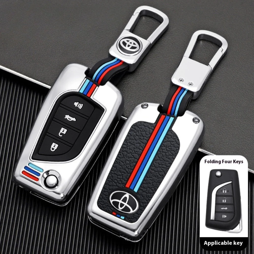 Toyota Foldable Style Metal Shell & Soft Silicone Full Protection Car Key Fob Case Cover For Camry RAV4 Highlander Avalon C-HR Prius Corolla - Image 4