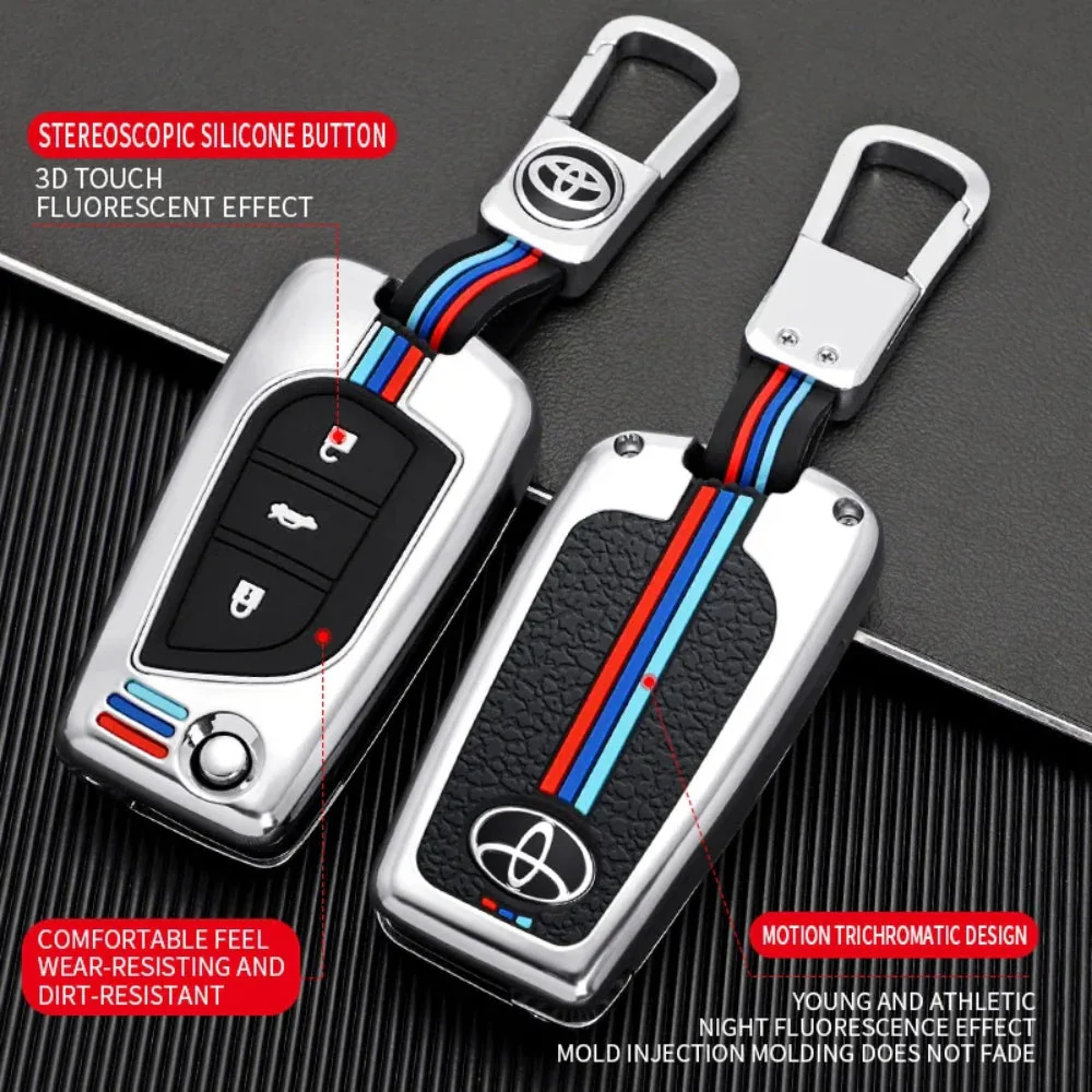 Toyota Foldable Style Metal Shell & Soft Silicone Full Protection Car Key Fob Case Cover For Camry RAV4 Highlander Avalon C-HR Prius Corolla - Image 8