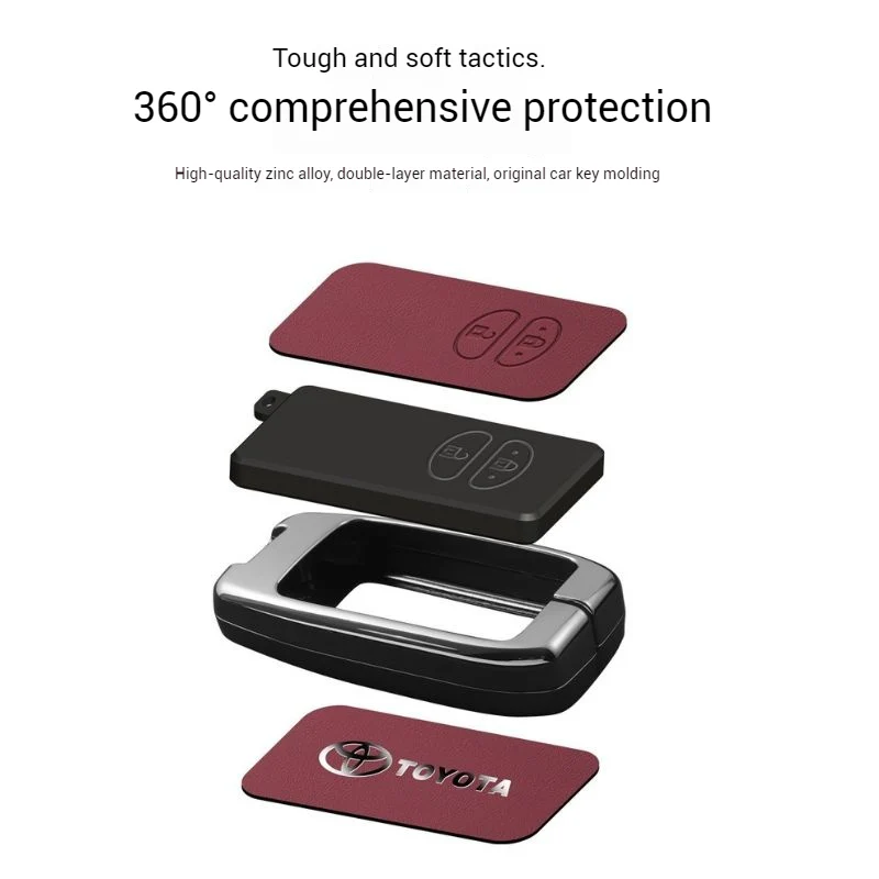 Toyota Full Metal Coverage + PU Leather Car Key Fob Case Cover For Corolla, Camry, Prado, Avalon, Landcruiser - Image 3