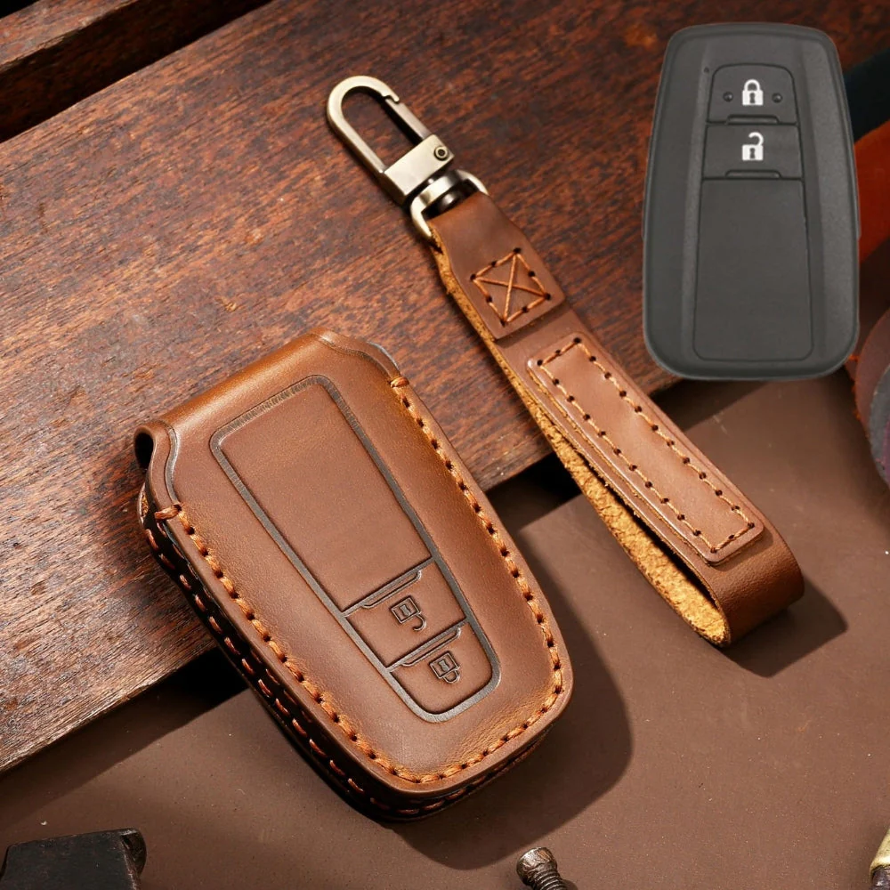 Toyota Handcrafted Genuine Leather Car Key Fob Protective Case Cover For Camry, C-HR, Corolla, RAV4, Avalon, Land Cruiser, Prado, Prius - Image 2