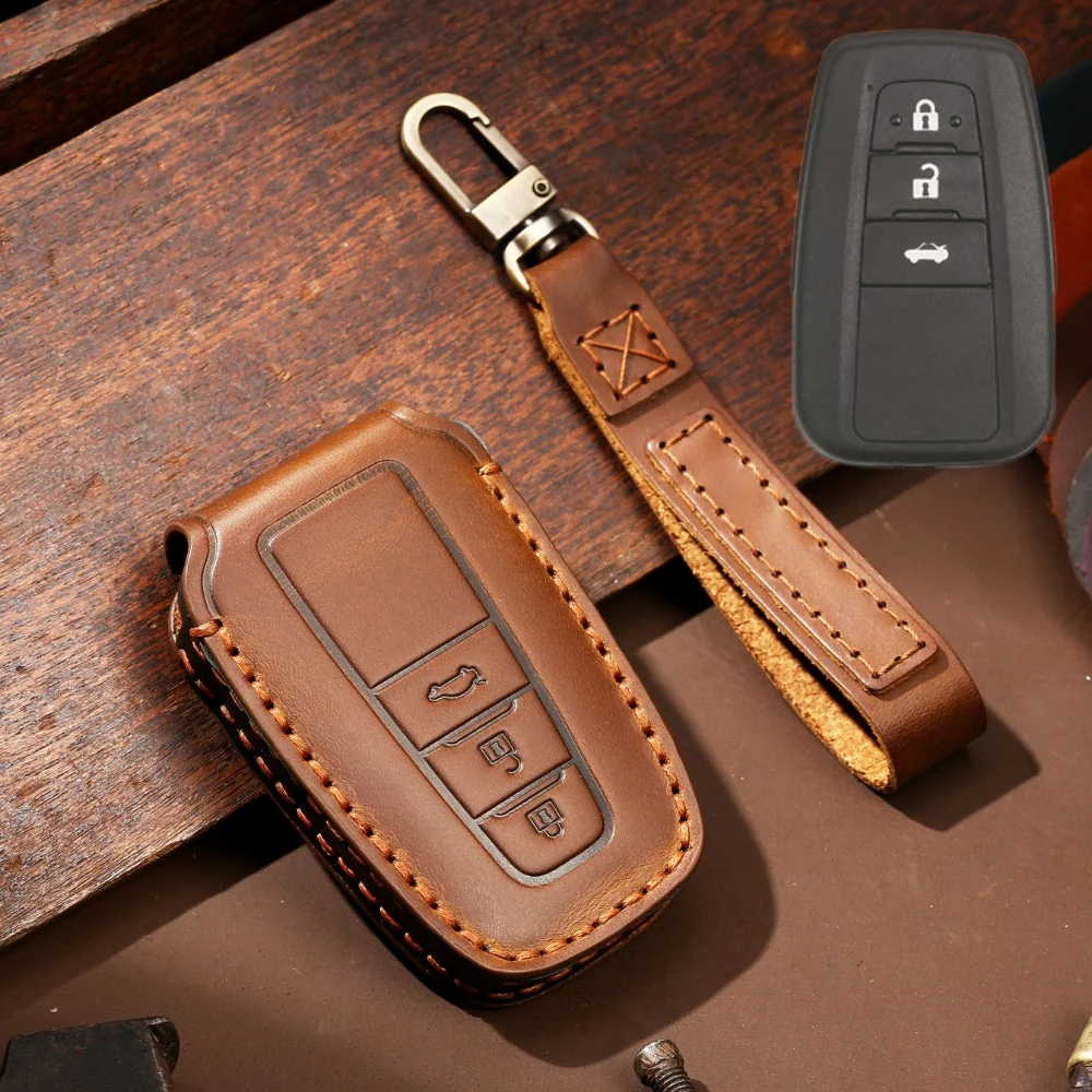 Toyota Handcrafted Genuine Leather Car Key Fob Protective Case Cover For Camry, C-HR, Corolla, RAV4, Avalon, Land Cruiser, Prado, Prius - Image 5
