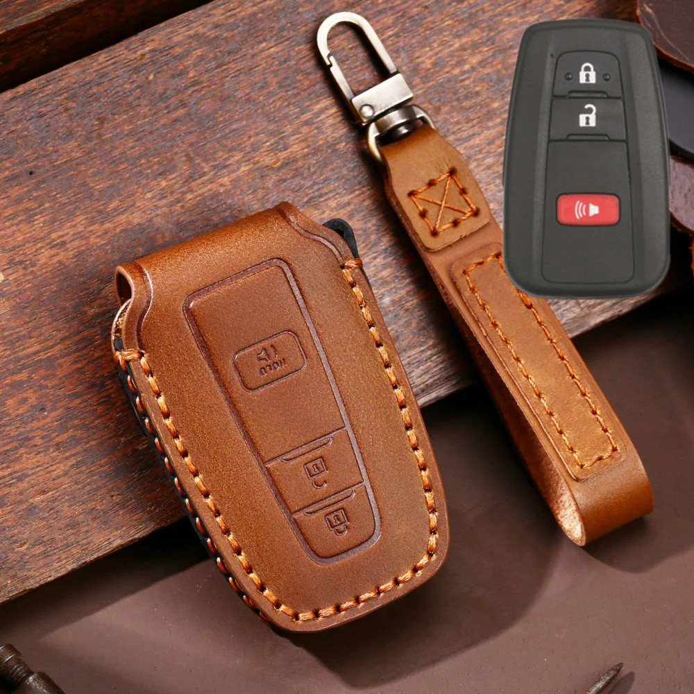 Toyota Handcrafted Genuine Leather Car Key Fob Protective Case Cover For Camry, C-HR, Corolla, RAV4, Avalon, Land Cruiser, Prado, Prius - Image 8