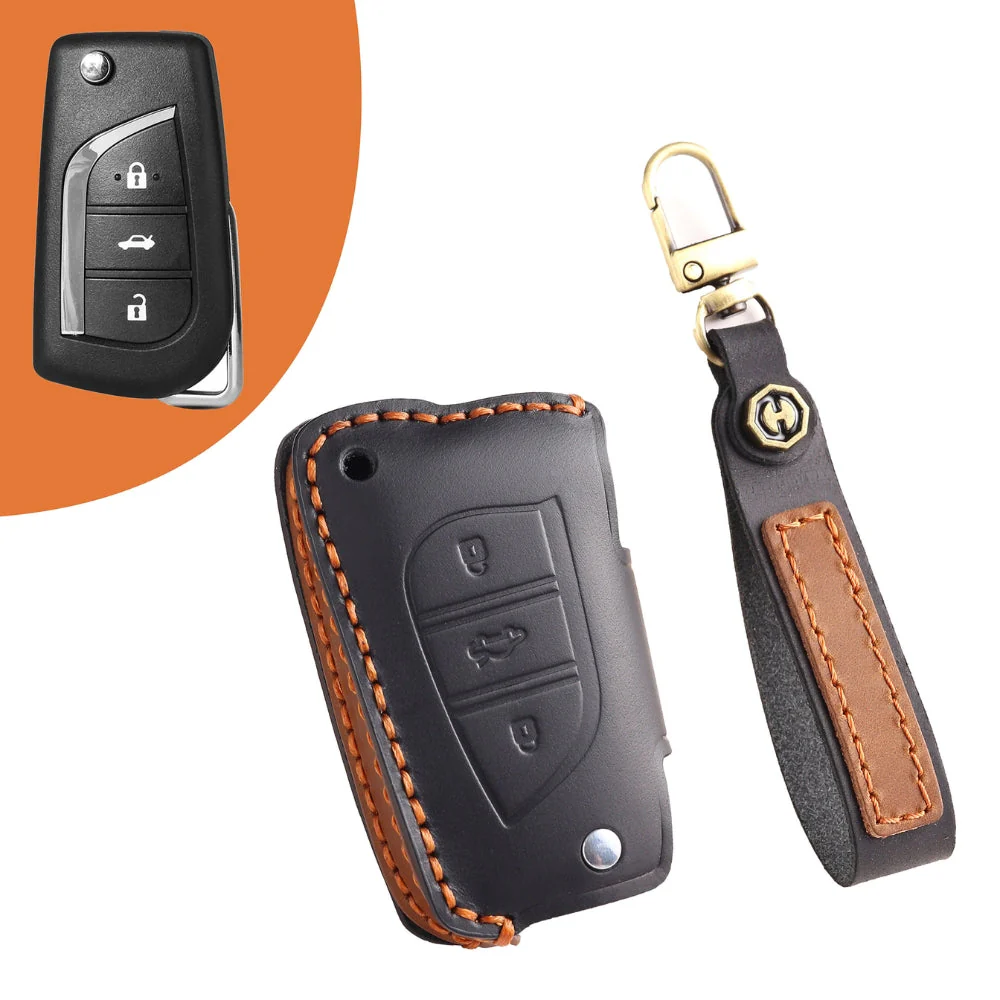 Toyota Handcrafted Genuine Leather Folding Car Key Fob Protective Case Cover For RAV4, Avalon, Avensis, Aygo, Camry, Corolla - Image 2