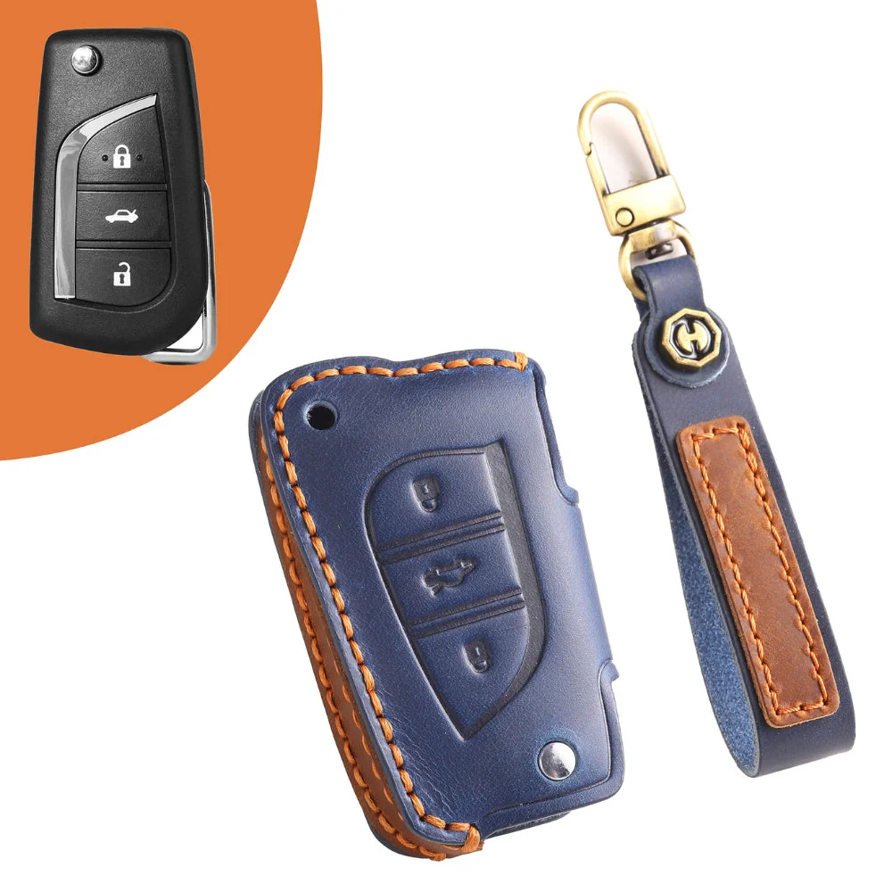 Toyota Handcrafted Genuine Leather Folding Car Key Fob Protective Case Cover For RAV4, Avalon, Avensis, Aygo, Camry, Corolla - Image 3
