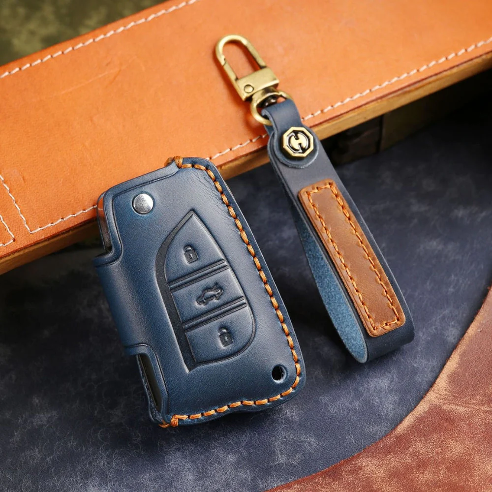 Toyota Handcrafted Genuine Leather Folding Car Key Fob Protective Case Cover For RAV4, Avalon, Avensis, Aygo, Camry, Corolla - Image 7