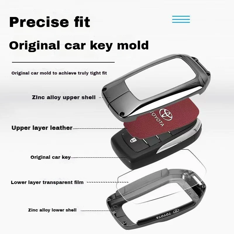 Toyota PU Leather + Zinc Alloy Car Key Fob Case Cover For Corolla, Prius, Camry, C-HR, RAV4, Altis, Land Cruiser Prado - Image 3