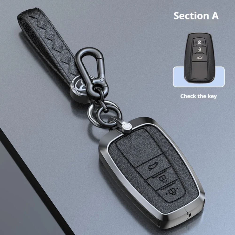 Toyota Zinc Alloy Leather Car Key Fob Case Cover For Camry, C-HR, Corolla, RAV4, Avalon, Land Cruiser, Prado, Prius - Image 2
