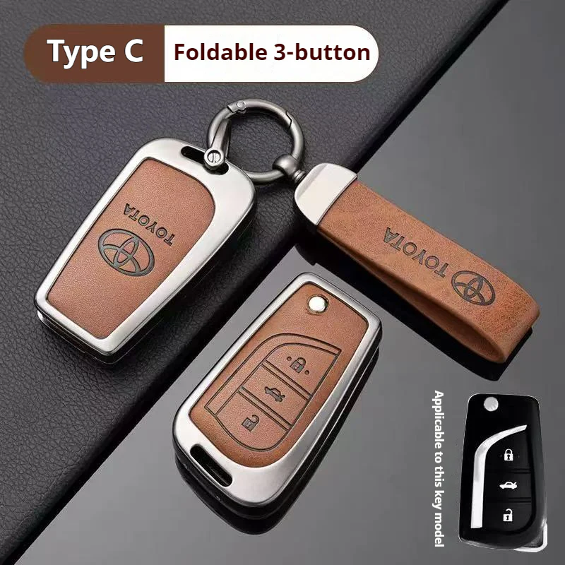 Toyota Zinc Alloy + PU Leather Car Key Fob Case Cover For Camry, RAV4, Highlander, Prado, Crown - Image 24
