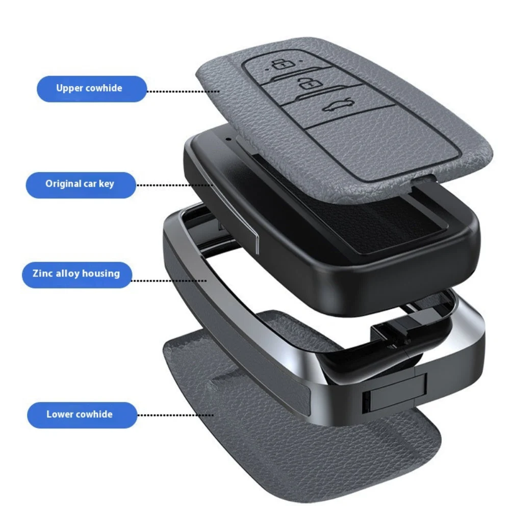 Toyota Zinc Alloy with Genuine Leather Full-Coverage Car Key Fob Protective Case Cover For RAV4, Camry, C-HR, Corolla, Prado, Prius - Image 10