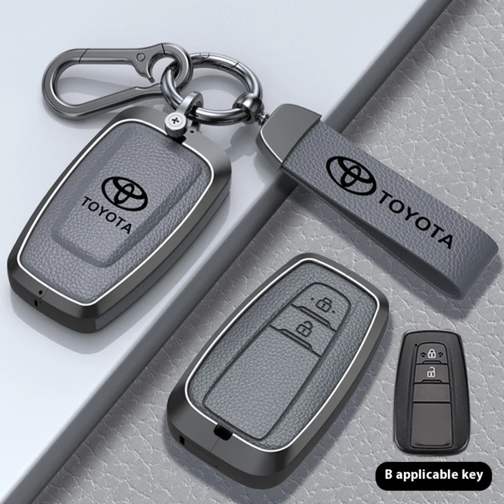 Toyota Zinc Alloy with Genuine Leather Full-Coverage Car Key Fob Protective Case Cover For RAV4, Camry, C-HR, Corolla, Prado, Prius - Image 4