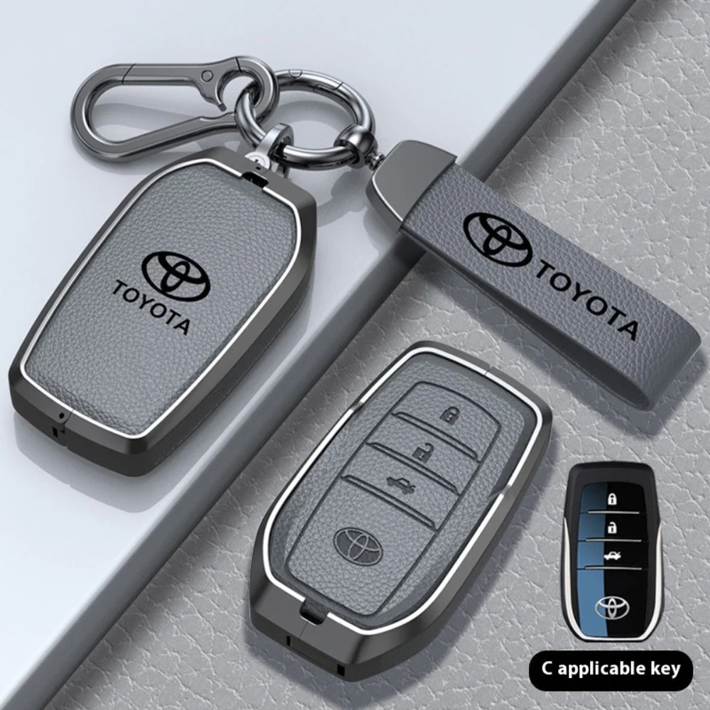 Toyota Zinc Alloy with Genuine Leather Full-Coverage Car Key Fob Protective Case Cover For RAV4, Camry, C-HR, Corolla, Prado, Prius - Image 5