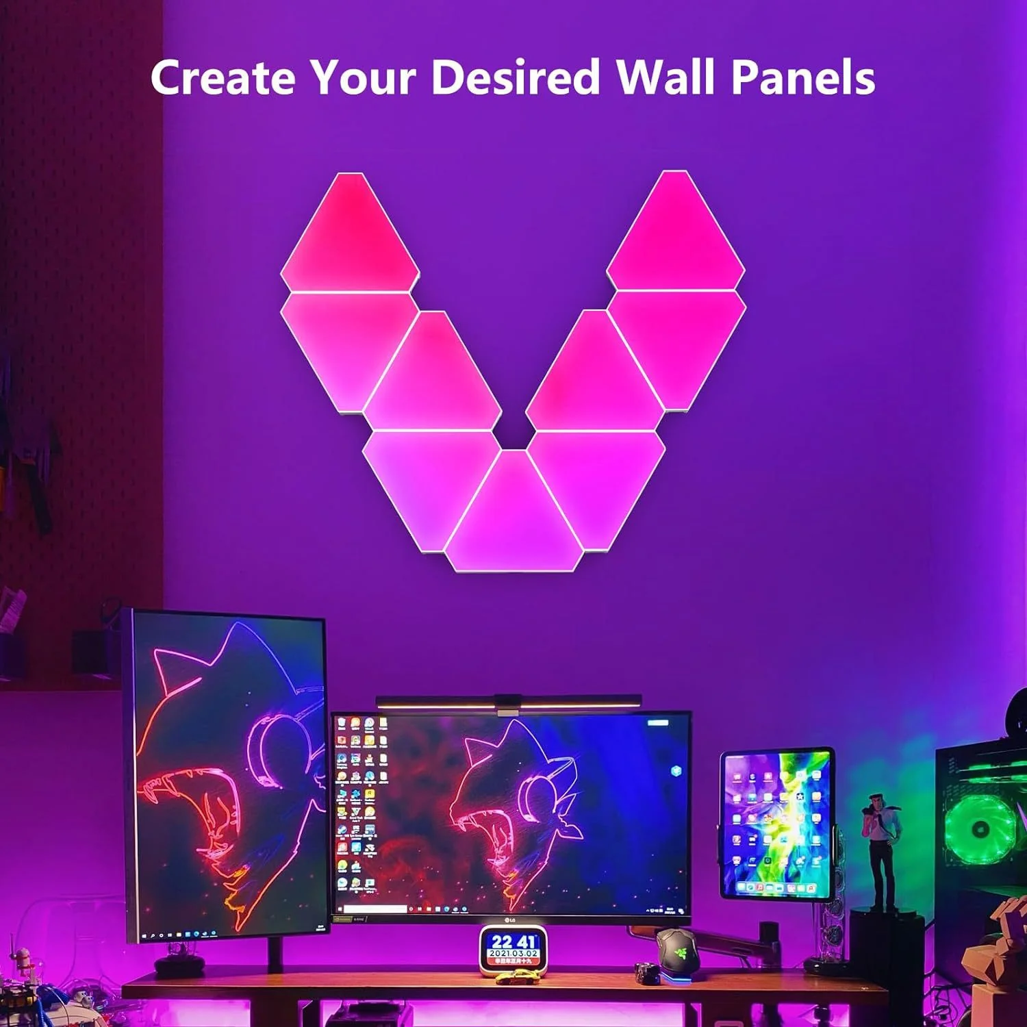 Triangle LED Lights for Gaming Setup, RGBIC Triangle Wall Lights for Bedroom, Smart Home Light Panels Works with Alexa Google Assistant, APP/Voice Controlled, Music Sync Gaming Room 10 Pack - Image 3