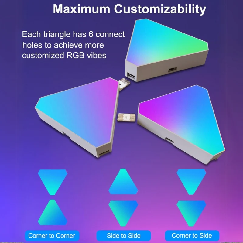 Triangle LED Lights for Gaming Setup, RGBIC Triangle Wall Lights for Bedroom, Smart Home Light Panels Works with Alexa Google Assistant, APP/Voice Controlled, Music Sync Gaming Room 10 Pack - Image 5