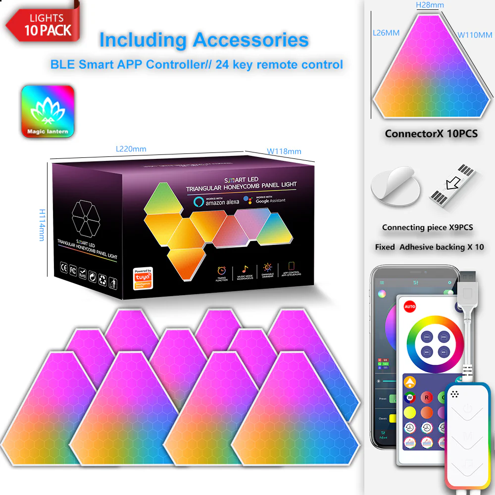 Triangle LED Lights for Gaming Setup, RGBIC Triangle Wall Lights for Bedroom, Smart Home Light Panels Works with Alexa Google Assistant, APP/Voice Controlled, Music Sync Gaming Room 10 Pack - Image 8