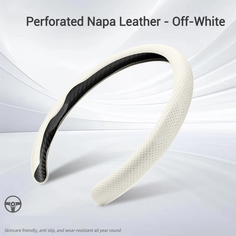 Universal Nappa Leather Steering Wheel Cover – For Four Season & Non-slip & Breathable & Scratch-resistant & Wear-resistant & Perforated Design - Image 6