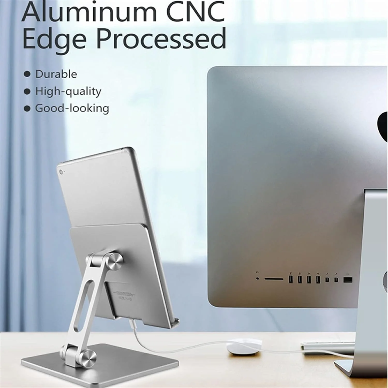 [Up to 13 Inch] Universal Apple / Samsung / OPPO / Google - Dual Shafts Adjustable Foldable Desktop Aluminum Tablet Holder - Image 5