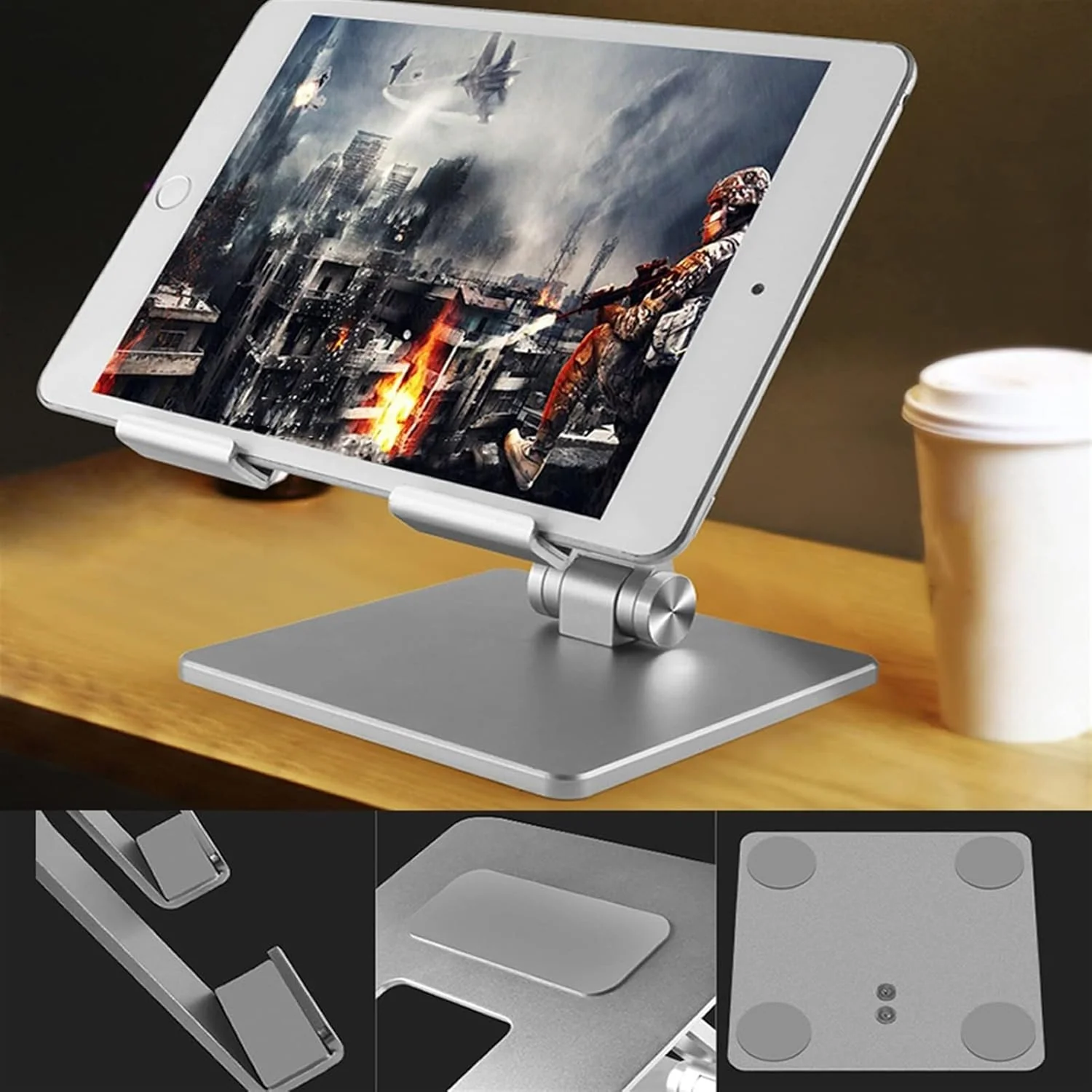 [Up to 13 Inch] Universal Apple / Samsung / OPPO / Google - Dual Shafts Adjustable Foldable Desktop Aluminum Tablet Holder - Image 6