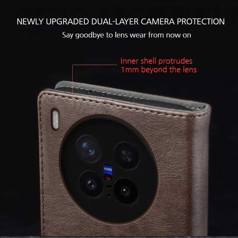 VIVO X300/Pro - Business Genuine Leather Magnetic Flip Shockproof Protective Case - Image 9