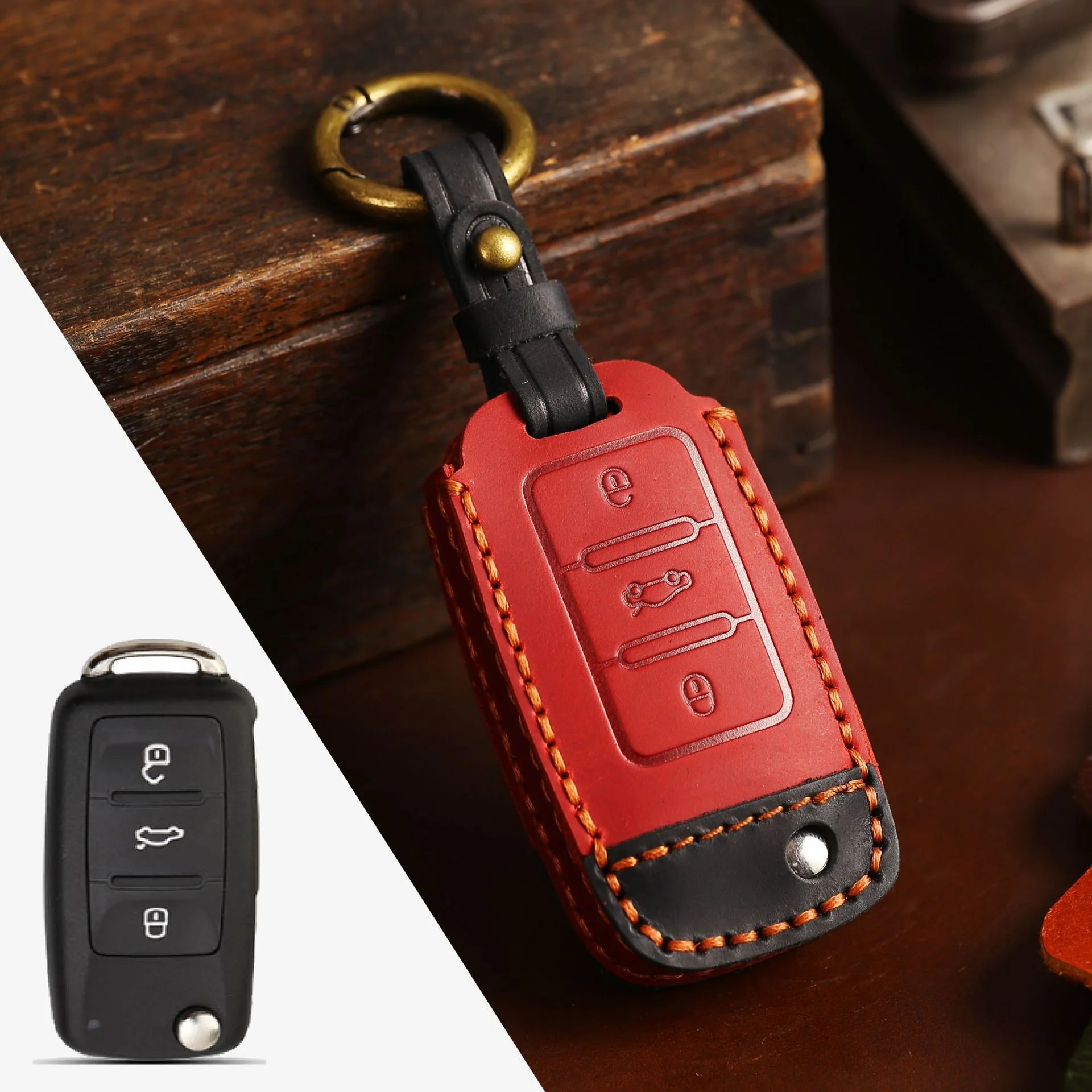 Volkswagen Handcrafted Genuine Leather Car Key Fob Case Cover For Passat, Golf, Magotan, Jetta, Tiguan - Image 11
