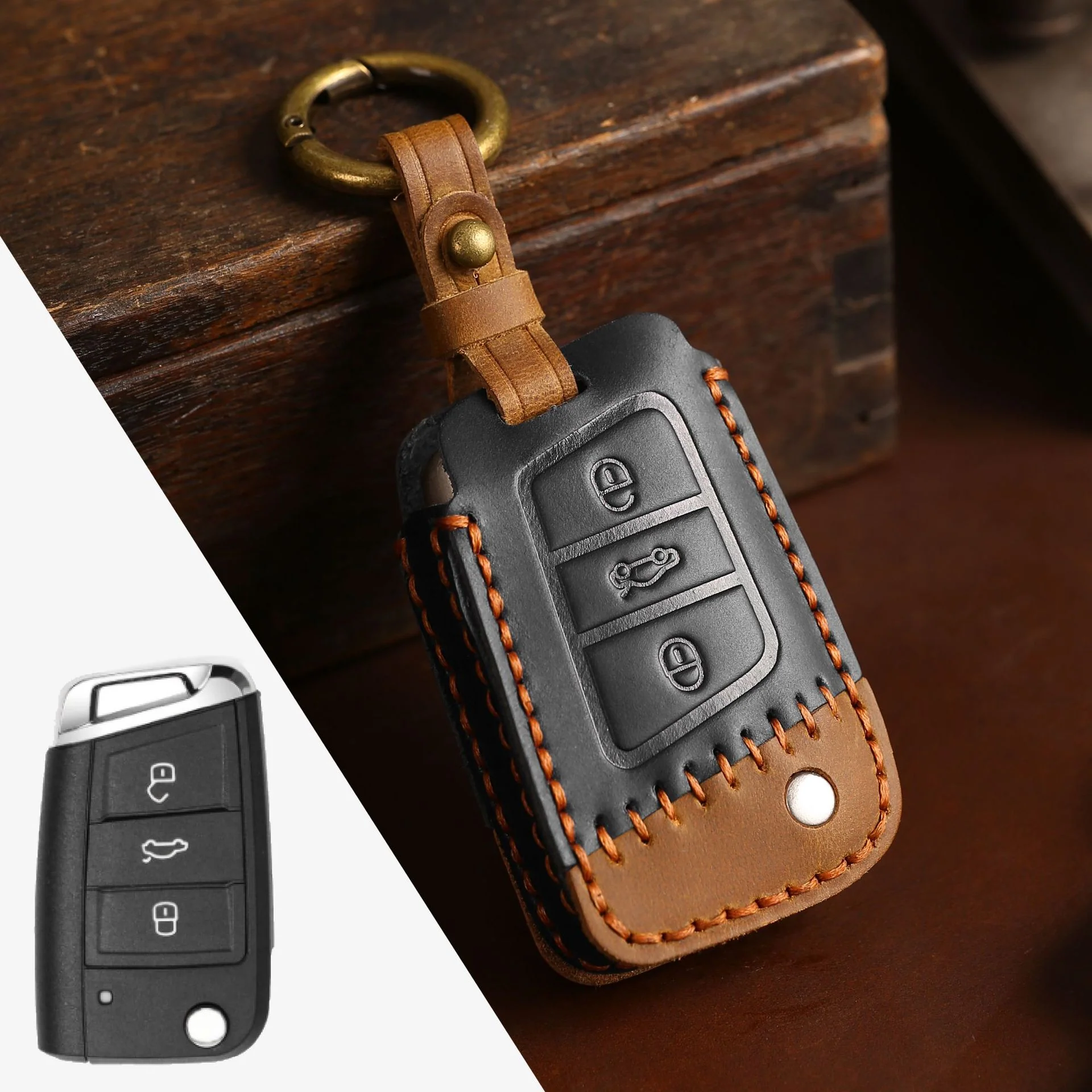 Volkswagen Handcrafted Genuine Leather Car Key Fob Case Cover For Passat, Golf, Magotan, Jetta, Tiguan - Image 16