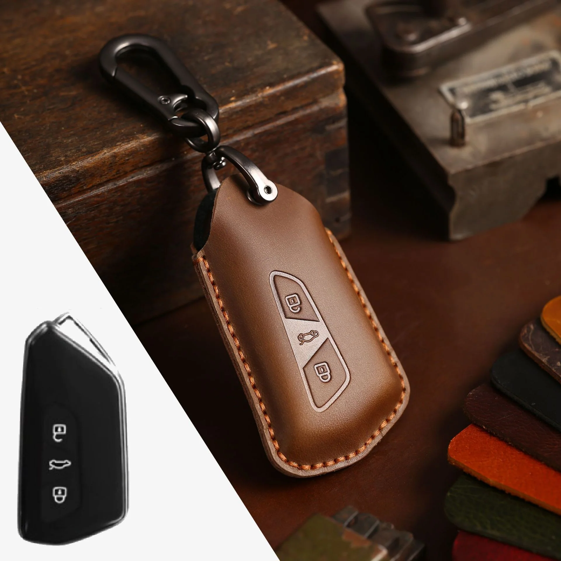 Volkswagen Handcrafted Genuine Leather Car Key Fob Case Cover Forc, ID.3, ID.4, Skoda Octavia, SEAT Leon MK4, Cupra Formentor - Image 3