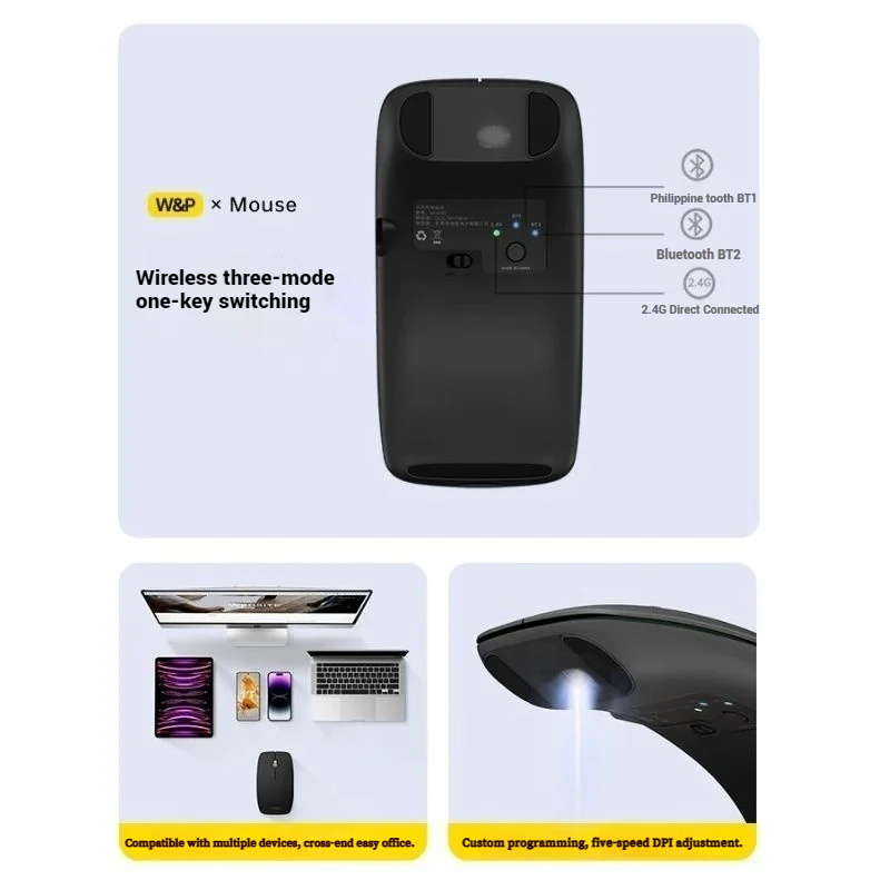 W&P Wireless Bluetooth Silent Tri-Mode Wireless Bluetooth Mouse - Image 6