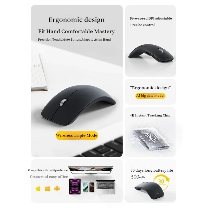 W&P Wireless Bluetooth Silent Tri-Mode Wireless Bluetooth Mouse - Image 7