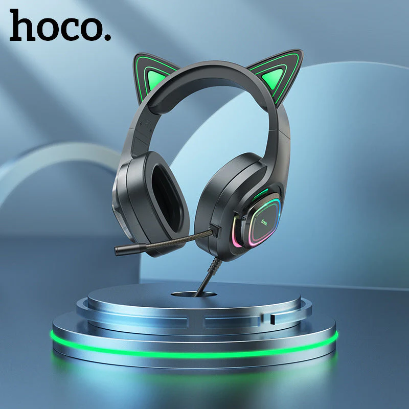 [W107] HOCO Wired RGB Light Cat Ear Style Gaming Earphone Earpod Headphone - Image 5
