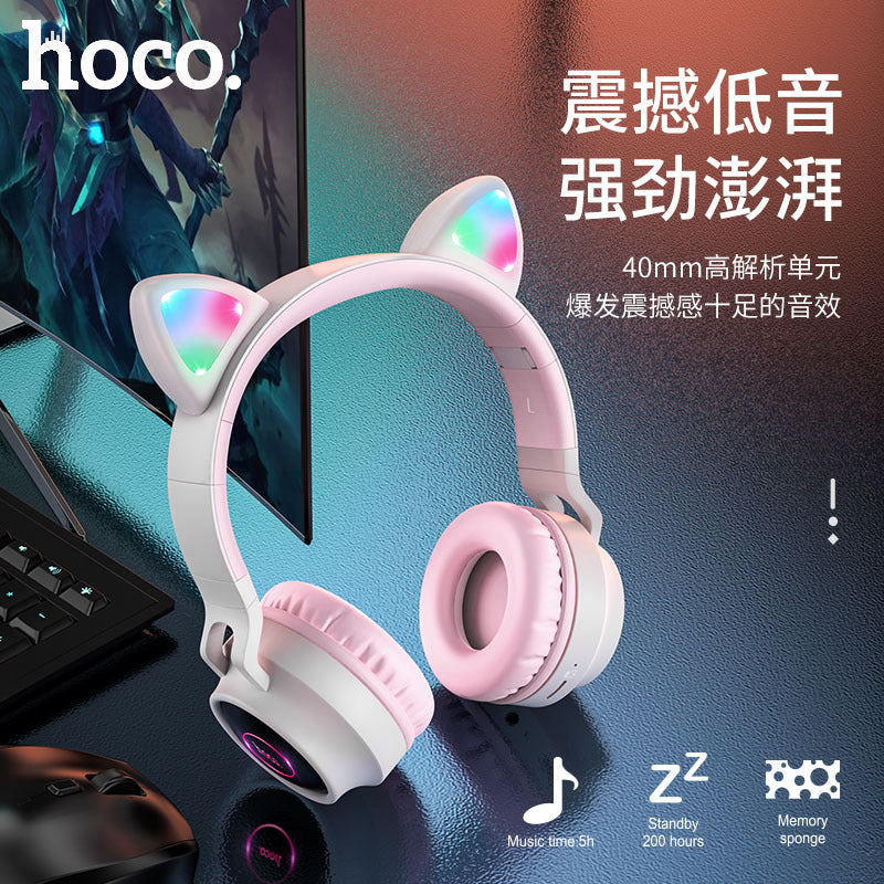 [W27] HOCO Wireless RBG Light Effect Cat Ear Cute Style Girl Gaming Earphone Earpod Headphone - Image 4