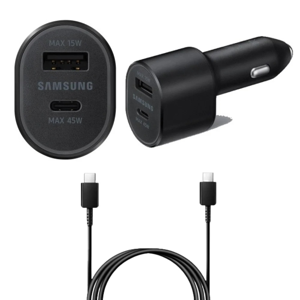 [With Cable] Samsung 60W Dual Port (45W Fast PD Type-C USB-C + 15W USB QC 3.0) Car Charger Power Adapter - Image 2