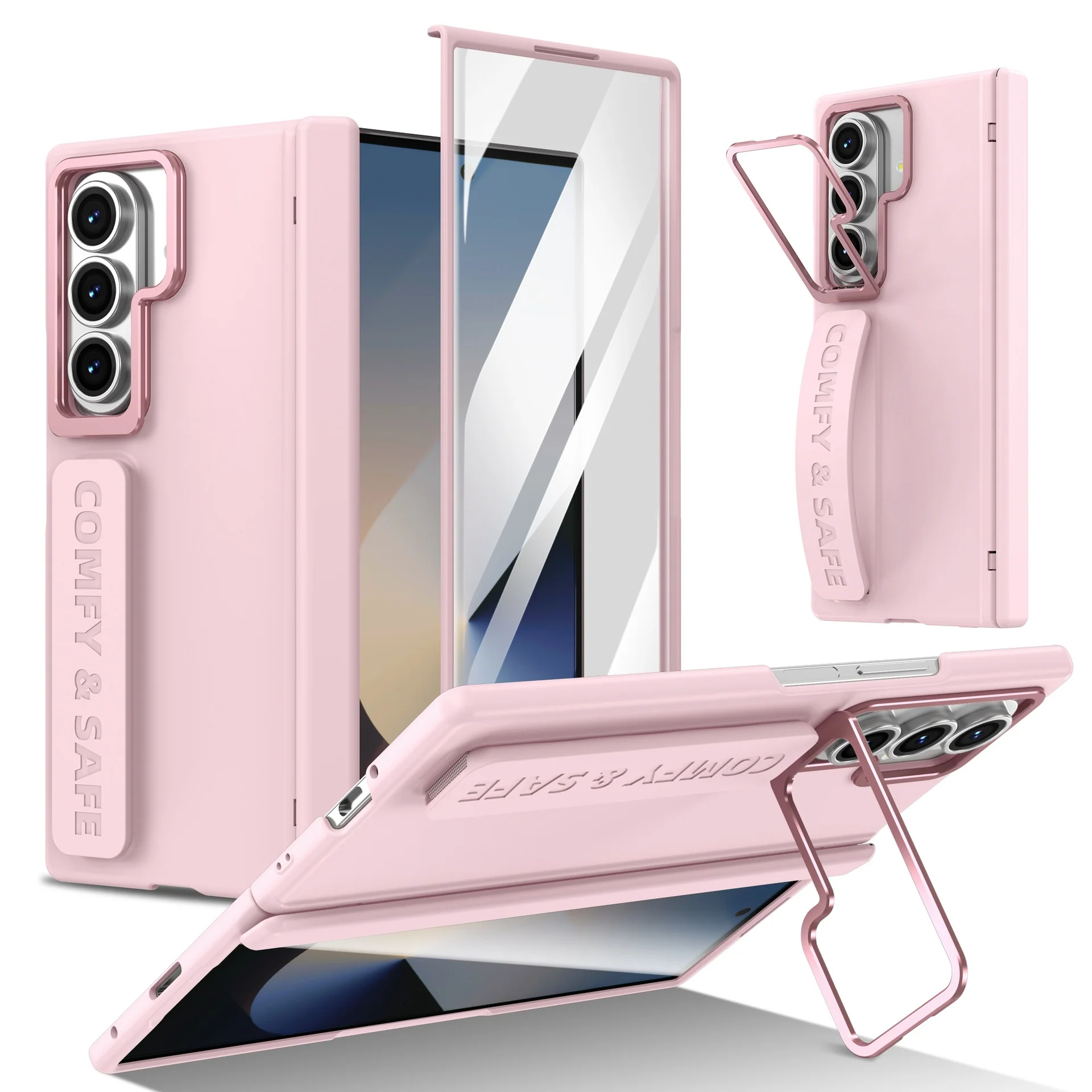 [With Camera Stand] [With Elastic Hand Strap] Samsung Galaxy Z Fold6 - Foldable Magnetic Hinge Shockproof Full-Body Protective Case
