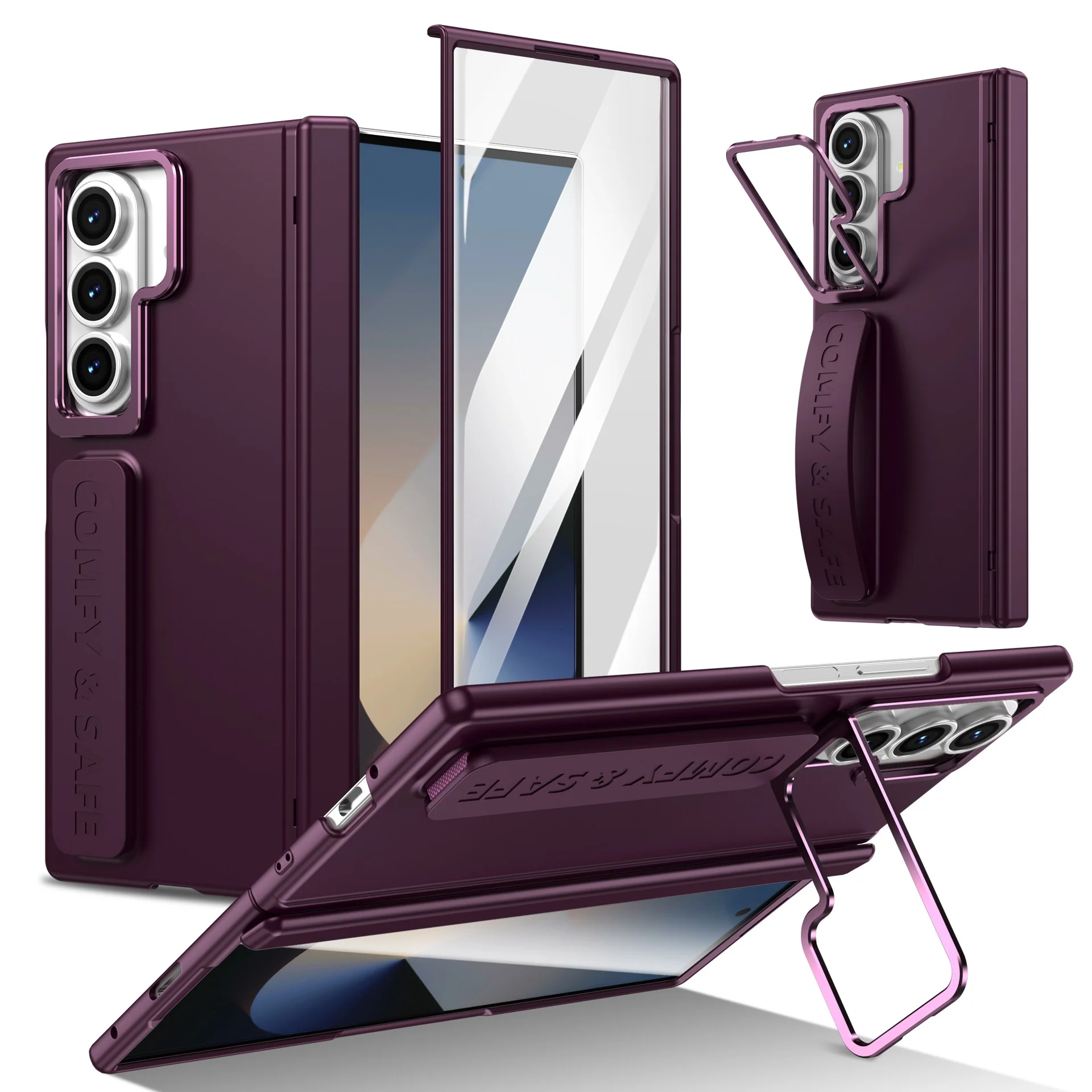 [With Camera Stand] [With Elastic Hand Strap] Samsung Galaxy Z Fold6 - Foldable Magnetic Hinge Shockproof Full-Body Protective Case - Image 6