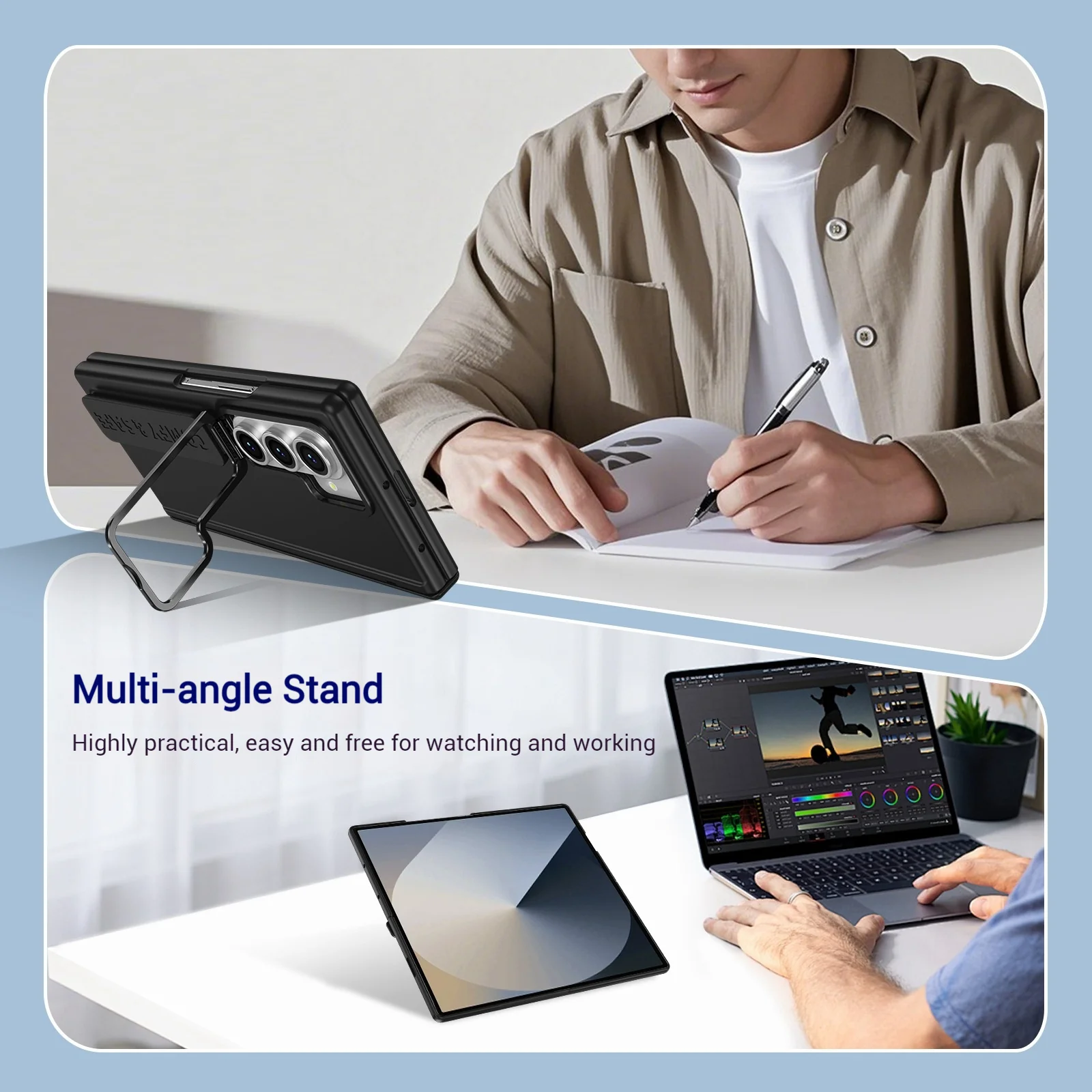 [With Camera Stand] [With Elastic Hand Strap] Samsung Galaxy Z Fold6 - Foldable Magnetic Hinge Shockproof Full-Body Protective Case - Image 8