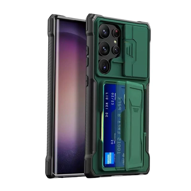[With Card Holder Kickstand][With Slide Lens Cover] Samsung Galaxy S24 Ultra (SM-S928) - TPU Soft Edge Military Grade Shockproof Heavy Duty Series Case - Image 10