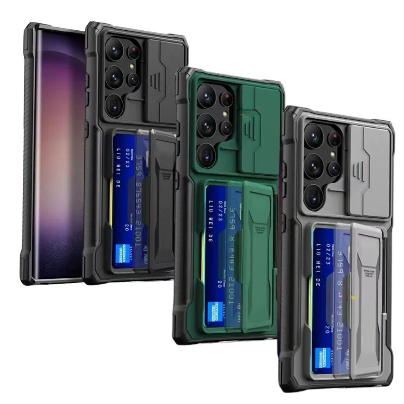 [With Card Holder Kickstand][With Slide Lens Cover] Samsung Galaxy S24 Ultra (SM-S928) - TPU Soft Edge Military Grade Shockproof Heavy Duty Series Case - Image 2