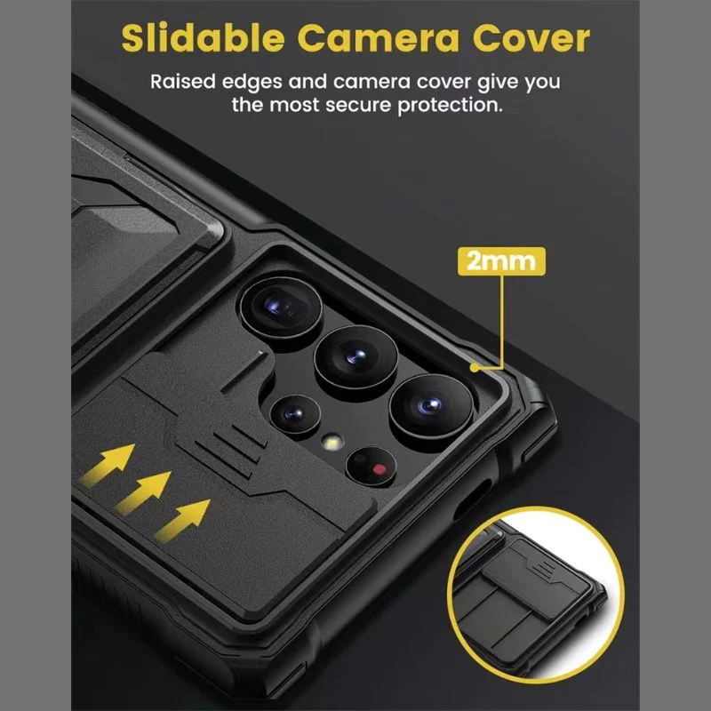 [With Card Holder Kickstand][With Slide Lens Cover] Samsung Galaxy S24 Ultra (SM-S928) - TPU Soft Edge Military Grade Shockproof Heavy Duty Series Case - Image 3