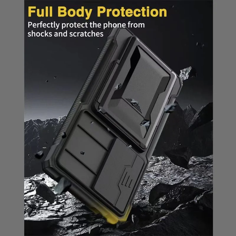 [With Card Holder Kickstand][With Slide Lens Cover] Samsung Galaxy S24 Ultra (SM-S928) - TPU Soft Edge Military Grade Shockproof Heavy Duty Series Case - Image 4