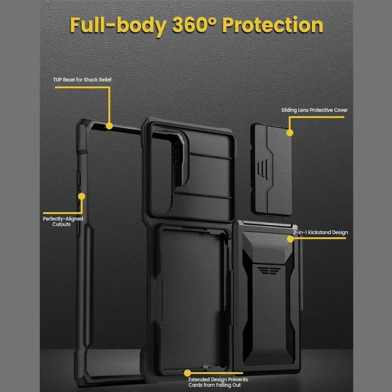 [With Card Holder Kickstand][With Slide Lens Cover] Samsung Galaxy S24 Ultra (SM-S928) - TPU Soft Edge Military Grade Shockproof Heavy Duty Series Case - Image 6