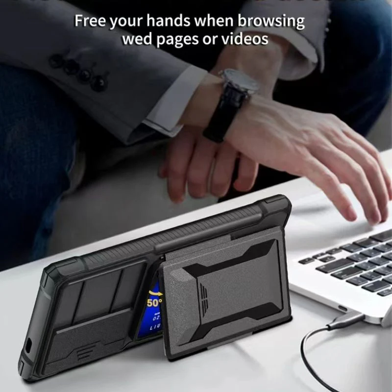 [With Card Holder Kickstand][With Slide Lens Cover] Samsung Galaxy S24 Ultra (SM-S928) - TPU Soft Edge Military Grade Shockproof Heavy Duty Series Case - Image 7