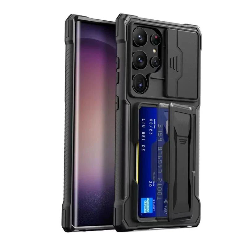 [With Card Holder Kickstand][With Slide Lens Cover] Samsung Galaxy S24 Ultra (SM-S928) - TPU Soft Edge Military Grade Shockproof Heavy Duty Series Case - Image 8