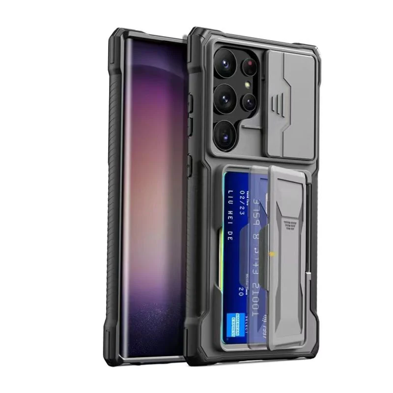 [With Card Holder Kickstand][With Slide Lens Cover] Samsung Galaxy S24 Ultra (SM-S928) - TPU Soft Edge Military Grade Shockproof Heavy Duty Series Case - Image 9