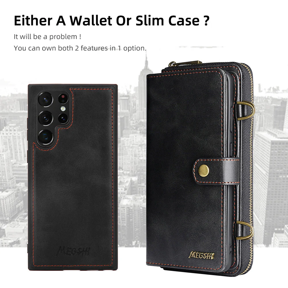 [With Card Holder][With Strap] Samsung S23/Plus/Ultra/FE - Multi-functional PU Leather Flip Wallet Case - Image 4