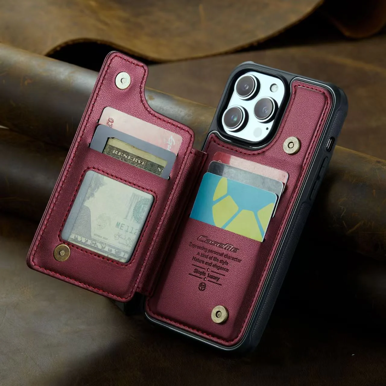 [With Card Slot] Apple iPhone 14/Plus/Pro/Pro Max RFID Flip Premium Leather Wallet Series Case - Image 5