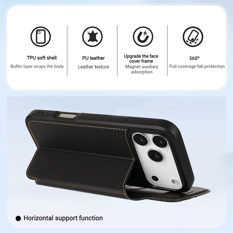 [With Card Slot] Apple iPhone 16/Pro/Pro Max/Plus Minimalist Business Flip PU Leather Case - Image 2