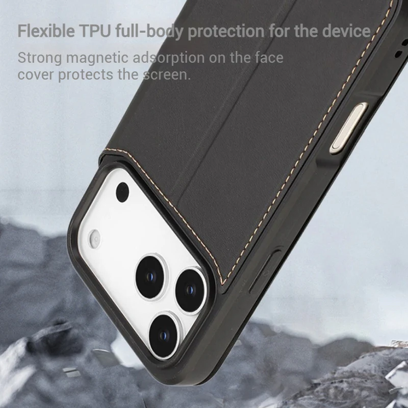 [With Card Slot] Apple iPhone 16/Pro/Pro Max/Plus Minimalist Business Flip PU Leather Case - Image 5