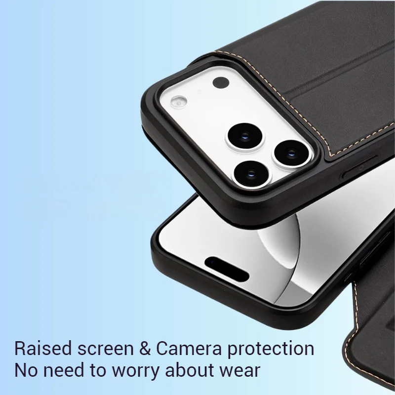 [With Card Slot] Apple iPhone 16/Pro/Pro Max/Plus Minimalist Business Flip PU Leather Case - Image 6