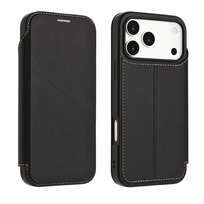 [With Card Slot] Apple iPhone 16/Pro/Pro Max/Plus Minimalist Business Flip PU Leather Case - Image 8
