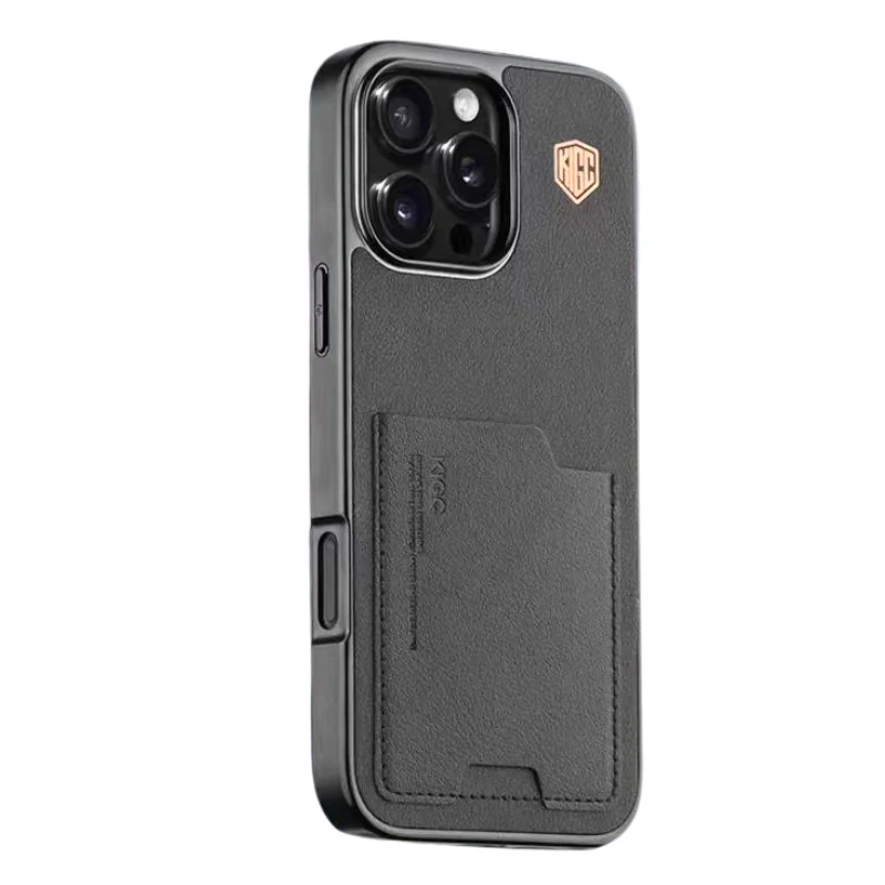 [With Card Slot] Apple iPhone 16/Pro/Max Premium Electroplated Plain Leather Protective Case - Image 12