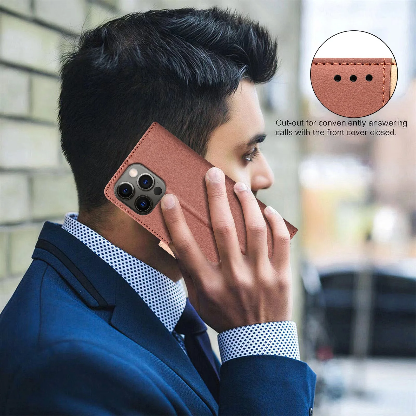 [With Card Slot] Apple iPhone 16e & 17e Full-Body Splicing Flip Cover Anti-Skimming Protective Case - Image 6