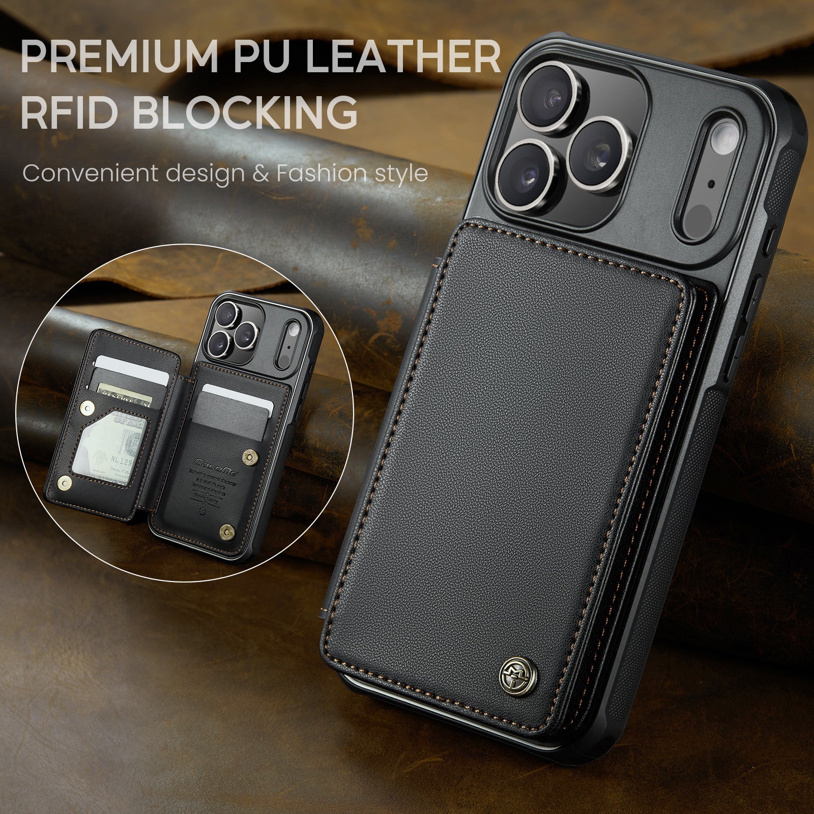 [With Card Slot] Apple iPhone 17/Air/Pro/Pro Max RFID Flip Premium Leather Wallet Series Case - Image 2